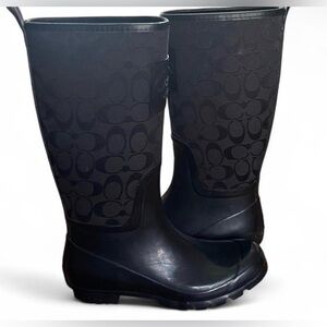 Coach Black Logo Jacquard Tall Rain Boots